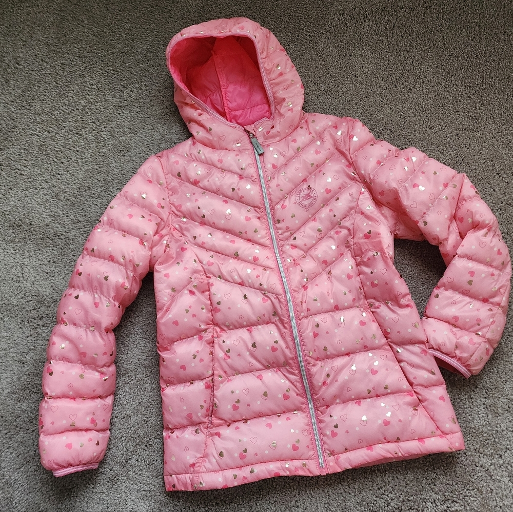 Pink Heart Puffer Jacket With Hood